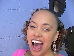 Busty ebony Cytherea milks a gloryhole shaft dry on her face