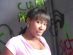 Ebony hussy Trinity makes gloryhole dick explode with jizz on her face