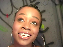 Ebony slut with black butt gets facial cumshot after blowjob cock in gloryhole
