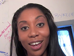 Attractive ebony in thong giving massive python stunning handjob