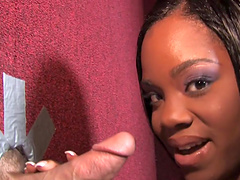 Charming ebony enjoys her pussy smashed in close up shoot by gloryhole cock