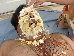 Kinzy Jo sucks and fucks dick covered with food in fetish porn