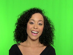 Curly-haired hottie Mia Austin gives an interview in backstage clip