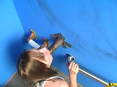 Cute brunette amateur moans and groans around a black cock