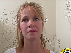 Skinny amateur blonde really likes the taste of big black dick