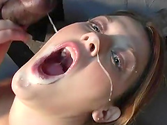 Slutty blonde shows her cock sucking skills on a glory hole dick