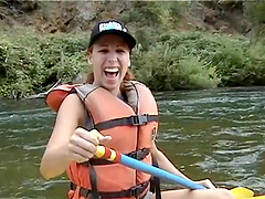 Babe sucks dick by the pond before getting fucked and taking cum on her ass