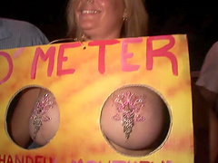 Babes in stockings outdoor showing off boobs and sexy ass