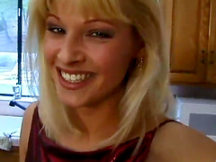 Blonde getting fucked up the ass and cunt on kitchenware