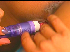 Adorable lesbians whine in pleasure as they toy pussies in close up shoot