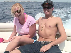 Curvy blonde gives big cock blowjob before getting her shaved pussy slammed on yacht