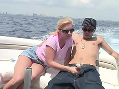 Curvy blonde gives big cock blowjob before getting her shaved pussy slammed on yacht