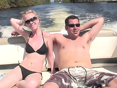 Cute Angie Scott with natural tits blows before being bonked doggystyle outdoor