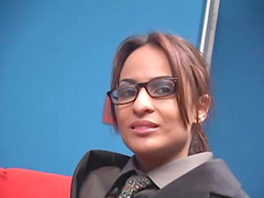 Cute chic in glasses being throbbed in her anal in a close up shoot