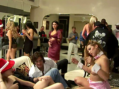 Spicy cowgirl gives blowjob then gets hammered at hardcore orgy party