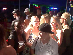 Naughty girls flashing thongs at a party