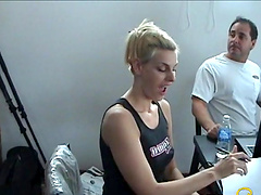 Behind the scenes of MILF blondes in close up showing their pussy