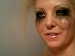 Sexy blonde solo model with long hair posing seductively in closeup shoot