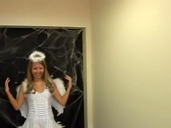 Immaculate babe in high heels showcases her shaved pussy in a close up shoot