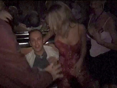 Incredible outdoors scene with blondes flashing their tits