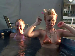 A wild party beside the pool turns into a lesbian orgy