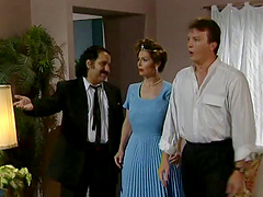 Couple fornicate in hotel room with stroking dick between voluptuous big tits