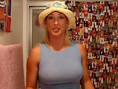 Babe in thong ravaging her pussy with sex toy in solo masturbation