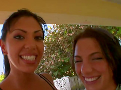 Hardcore chicks getting fucked in threesome after dick sucking