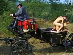 Inga getting her pussy banged outdoor in Elizabethan get up
