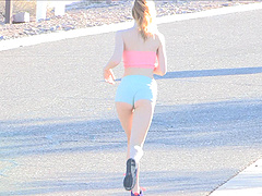 A fun loving girl running around in public naked then toying herself