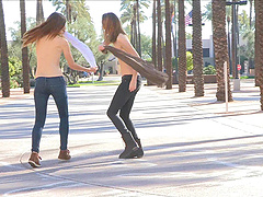 Two girls get naked in public and show off their hot bodies