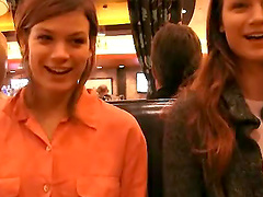 Lesbian amateurs get crazy and flash their asses in public