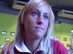 Alluring blonde teen with long hair ecstatic while being smashed with a strap on