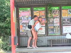 Long haired babe in miniskirt gets pounded doggystyle in the public