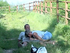 Long haired babe in miniskirt gets pounded doggystyle in the public