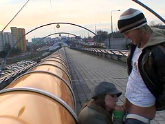 Stunning amateur porn angel gives hard dick a good outdoor blowjob