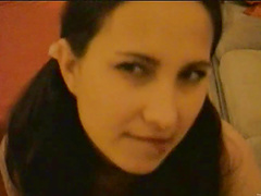 Delectable brunette with pig tails gets her face fucked hardcore in a wild pov shoot