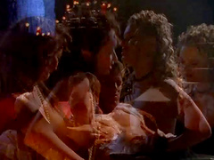 Babes with long curly hair and natural tits in MFF threesome