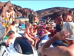 Spring Break boat party video with bikini babes floating on a lake