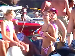 Spring Break boat party video with bikini babes floating on a lake