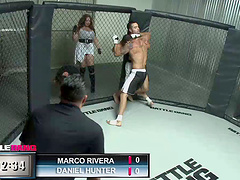 Blonde with big tits getting her twat shoved cowgirl style in a reality shoot