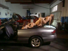 Wild cougars in miniskirt masturbating with a strap on in a car