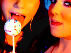 Sexy lesbian with natural tits getting her shaved pussy licked in a close up shoot