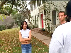 Naughty hot ass brunette sluttie plays with huge dick in hot outdoor blowjob