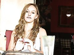 Summer shows her boobs and demonstrates her pussy under the table