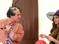 Tattooed cowgirl with big tits gives blowjob then drilled doggystyle