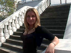 Curvy solo model blonde with natural tits displaying her nice ass outdoor