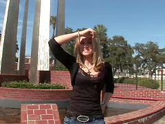 Curvy solo model blonde with natural tits displaying her nice ass outdoor