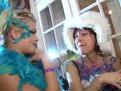 Nasty babes show their decorated natural tits in outdoor party