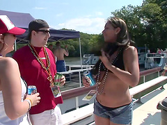 Busty babes with nice ass in bikini getting drunk in a reality shoot outdoor